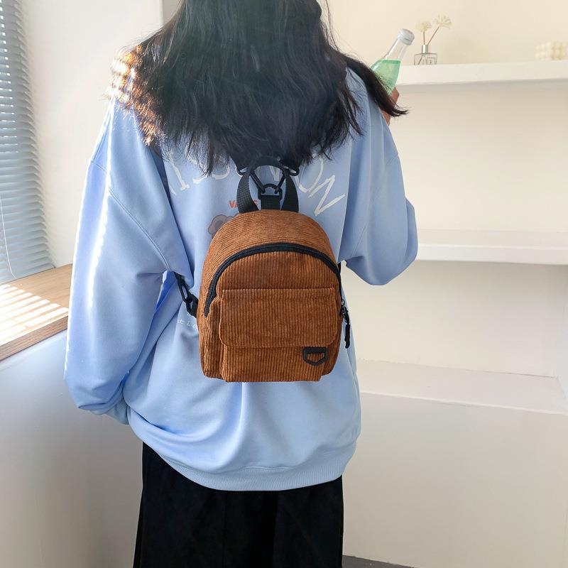 Cute Corduroy Backpack With Small Cosmetic Bag