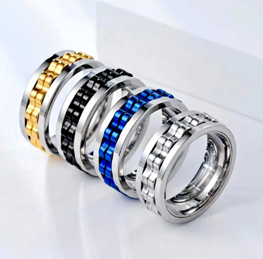 Stainless Steel Spinner Fidget Ring for Men