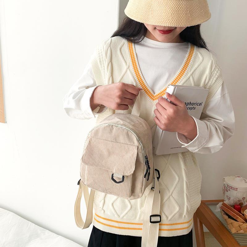 Cute Corduroy Backpack With Small Cosmetic Bag