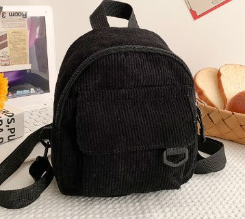 Cute Corduroy Backpack With Small Cosmetic Bag